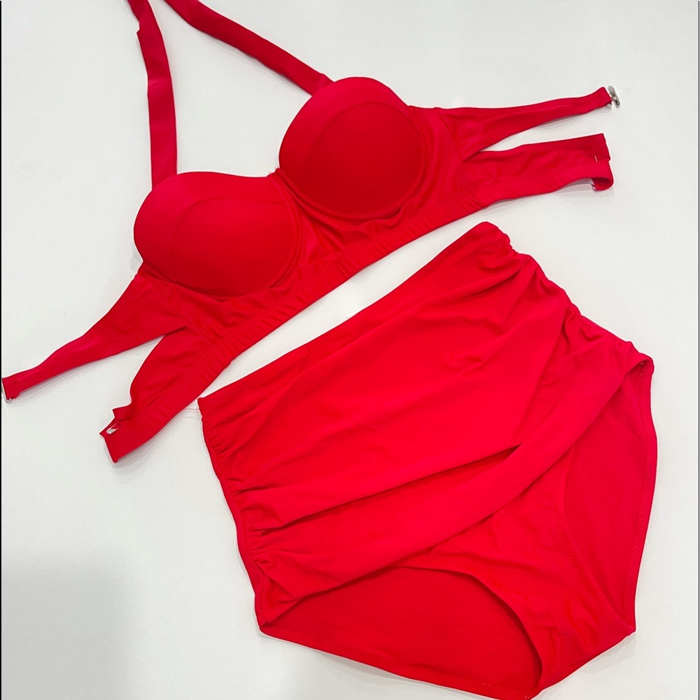 Pin up style red high waisted bikini Small